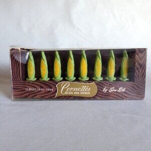 VINTAGE CORNETTE CORN ON THE COB HOLDER SKEWER NOVELTY SET SERVING FOR 4